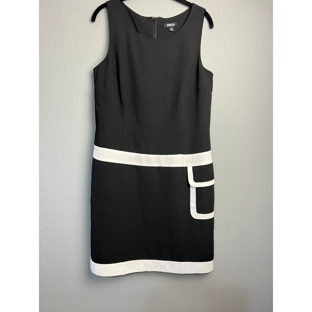 Metrostyle Womens Black White Colorblock Sleeveless Shift Dress Size 12 Career
